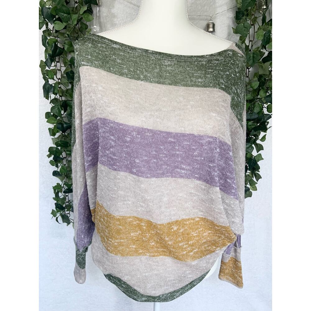 Fantastic Fawn Striped Oversized Dolman Sleeve Boat Neck Sweater Women's Small